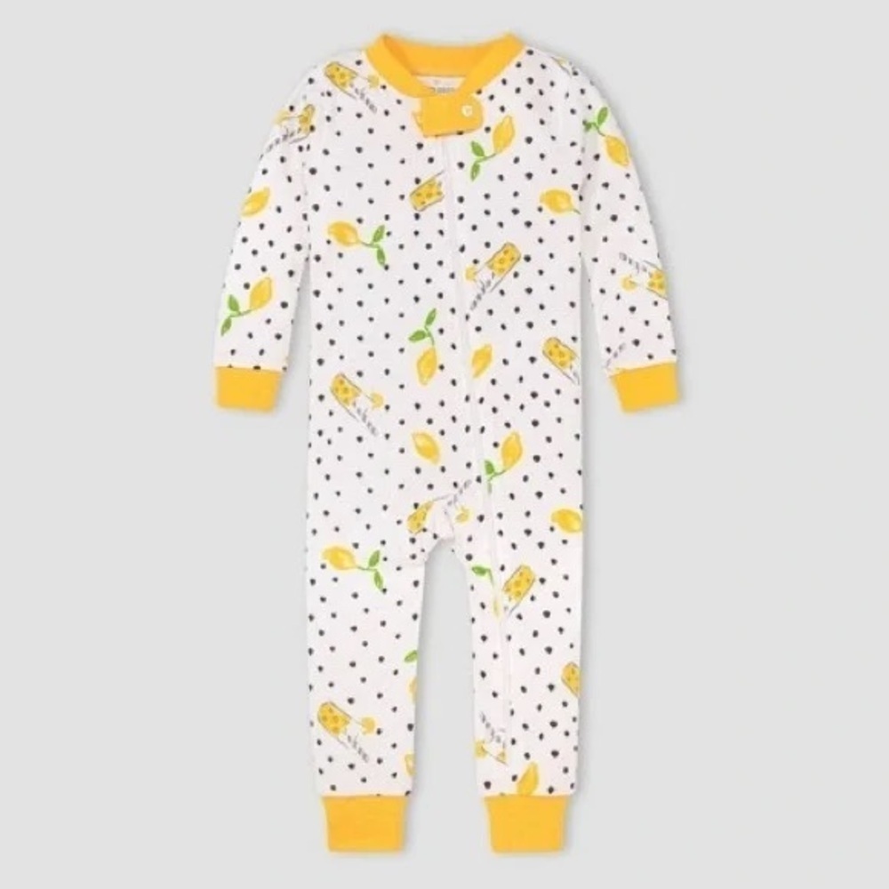 Burt's Bees Baby Girl Lemon Pattern Footed One Piece Pajamas Size 12M